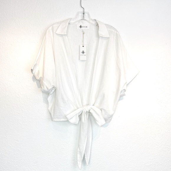 Just Bee Queen Chiara Linen Wrap Top in Vanilla Cream New With Tags Large - Picture 5 of 12